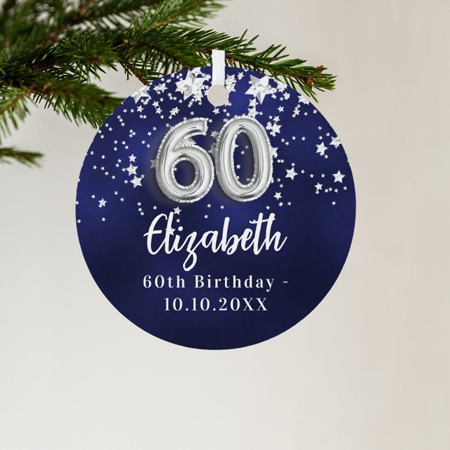 Ornement En Verre 60e anniversaire marine bleu argent étoiles (Créateur téléchargé)