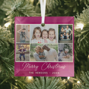 Ornement En Verre 6 Photo Collage Joyeux Noël Famille