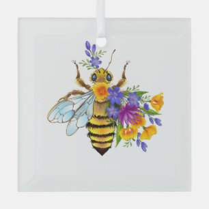 Ornement En Verre Abeille à fleurs avec plantes sauvages