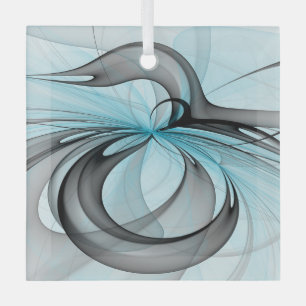 Ornement En Verre Abstrait Anthracite Gris Bleu Moderne Fractage Art