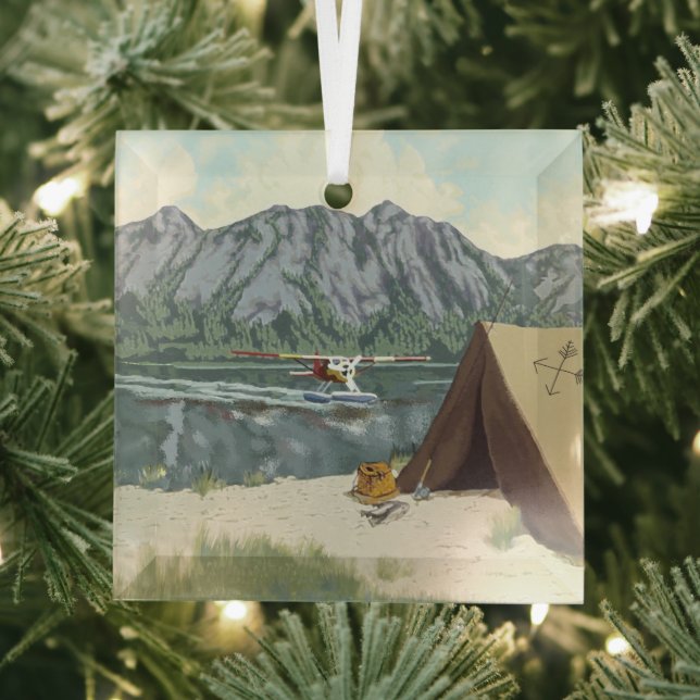 Ornement En Verre Alaska Bush Avion Et Pêche Voyage (Insitu)