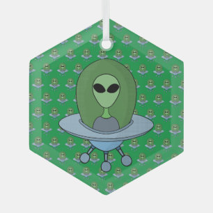 Ornement En Verre Alien dans son petit vaisseau spatial