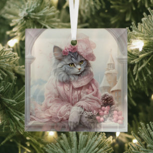 Ornement En Verre Amoureux des chats Grey Kitten Pink Frilly Vêtemen