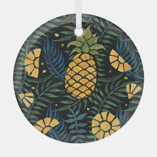 Ornement En Verre Ananas, palmiers feuilles : motif tropical.
