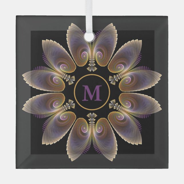Ornement En Verre Ange Abstraite ailes Mandala Monogramme fractal (Recto)