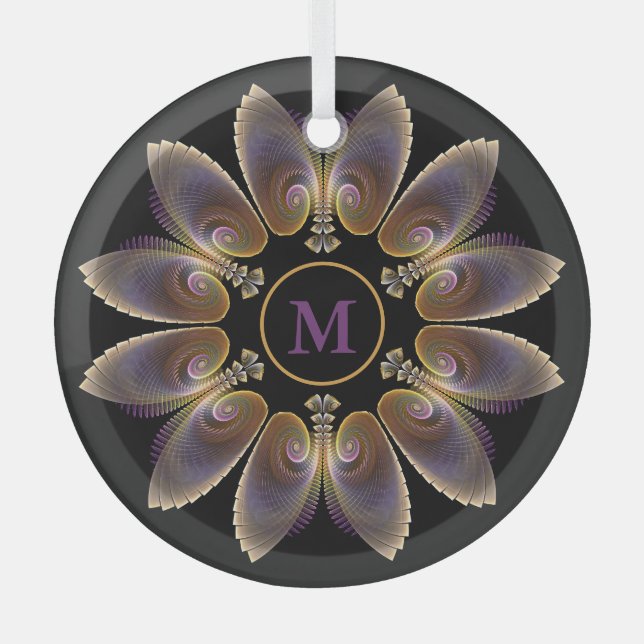 Ornement En Verre Ange Abstraite ailes Mandala Monogramme fractal (Recto)