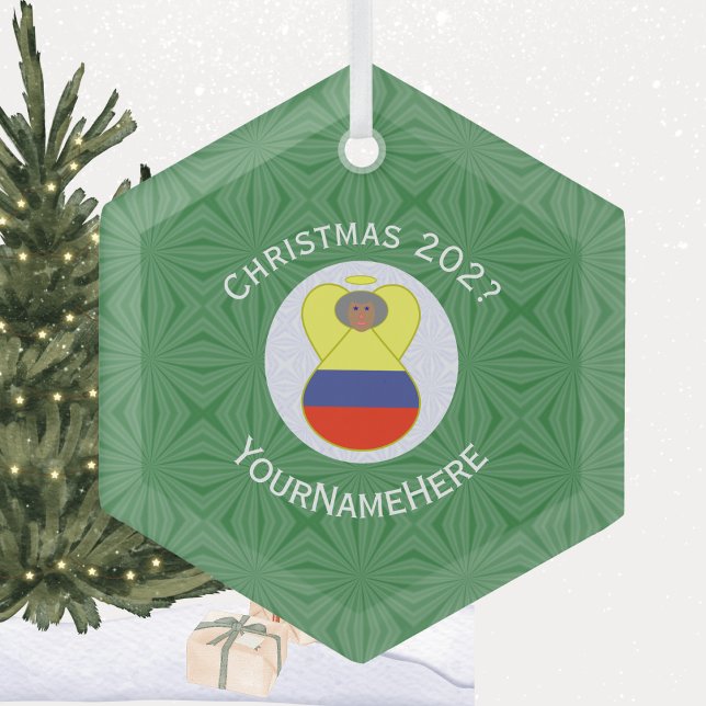Ornement En Verre Ange de Noël colombien Abuela Nom Année Hexagon (Créateur téléchargé)