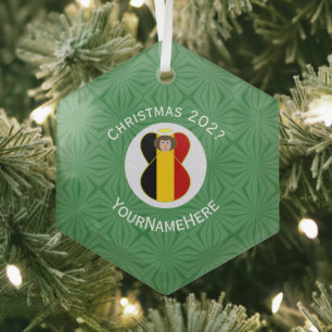 Ornement En Verre Ange de Noël Drapeau Belge Nom Année Hexagone