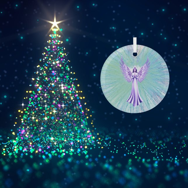 Ornement En Verre Angel de guérison cristalline Abstraite | Purple E (Merry Christmas)