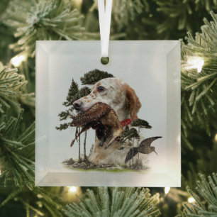 Ornement En Verre Anglais Setter, chasse à la bécasse