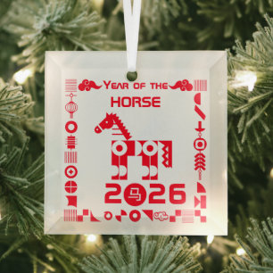 Ornement En Verre Année du cheval 2026