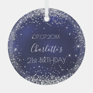 Ornement En Verre Anniversaire marine bleu argent parties scintillan