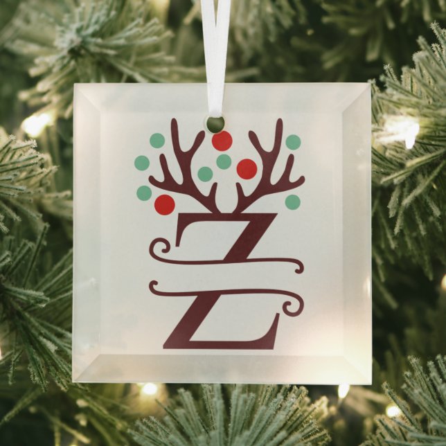 Ornement En Verre Antlers de rennes personnalisés Nom "Z" (Insitu)