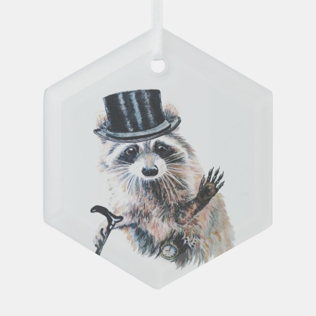 Ornement En Verre Aquarelle amusante habillée Raccoon (Recto)
