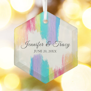 Ornement En Verre Aquarelle arc-en-ciel Beau Noël Mariage