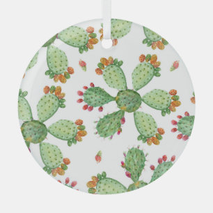 Ornement En Verre Aquarelle Cactus : Motif de jardin tropical.