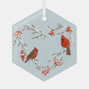 Ornement En Verre Aquarelle Cardinal Oiseau rouge Wreath Noël