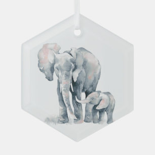 Ornement En Verre Aquarelle Éléphant Parent Faune Animal Nature
