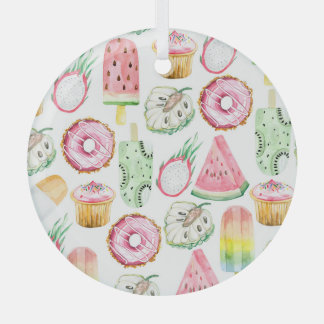 Ornement En Verre Aquarelle fruits tropicaux, glace motif.