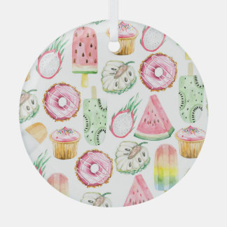 Ornement En Verre Aquarelle fruits tropicaux, glace motif.