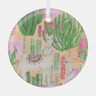 Ornement En Verre Aquarelle lamas, cactus : motif sans couture.