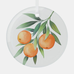 Ornement En Verre Aquarelle Orange Fruits : Branches Isolées.