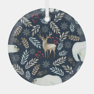 Ornement En Verre Aquarelle Ours de Cerf Tiré