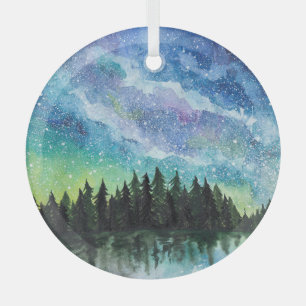 Ornement En Verre Aquarelle paysage nocturne, Voie Lactée