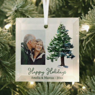 Ornement En Verre Aquarelle Pine Arbre Joyeux Vacances Photo