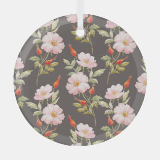 Ornement En Verre Aquarelle Rose de chien : motif floral foncé