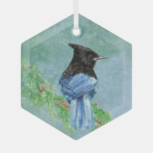 Ornement En Verre Aquarelle Stellar Jay Oiseau Nature Art