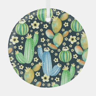 Ornement En Verre Aquarelle Succulente Cactus Motif Floral