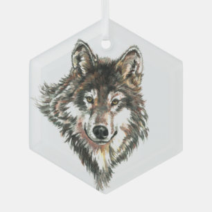 Ornement En Verre Aquarelle Wolf Loups Faune Animal Nature Art