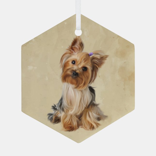 Ornement En Verre Aquarelle Yorkie Yorkshire Terrier chien animal (Verso)