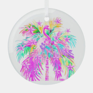 Ornement En Verre Arbre de Noël Flamant Tropical Personnalisé