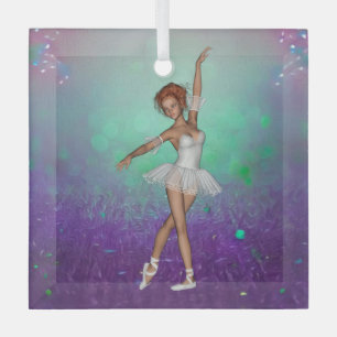 Ornement En Verre Arrière - plan peint vert & violet & Ballerina