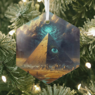 Ornement En Verre Art du Pyramid Mystique Bleu