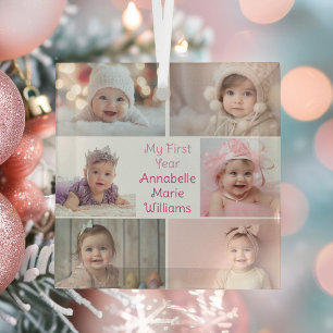 Ornement En Verre Baby Girl My First Year Photo Collage Noël