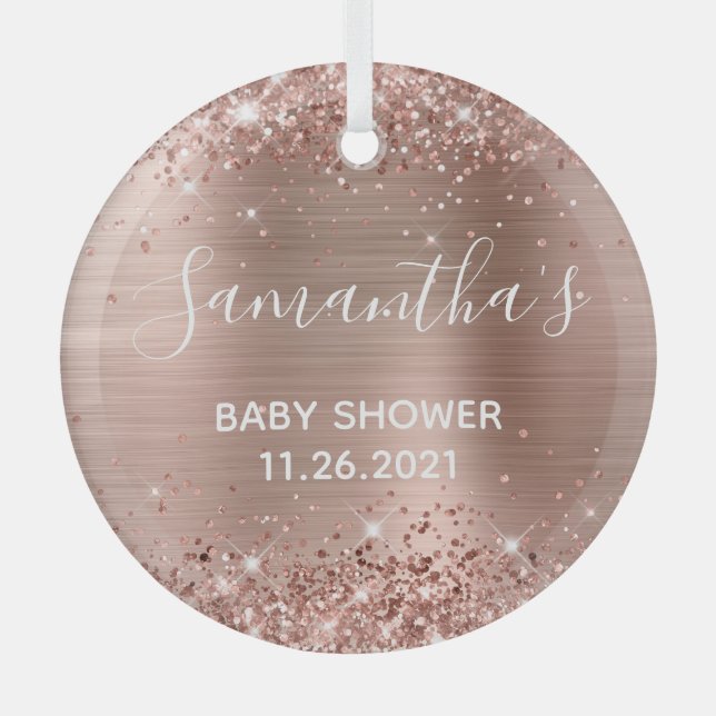 Ornement En Verre Baby shower Rose d'huile d'or (Recto)