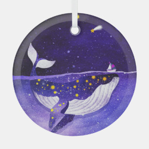 Ornement En Verre Baleine magique : Nuit Océanique Noire