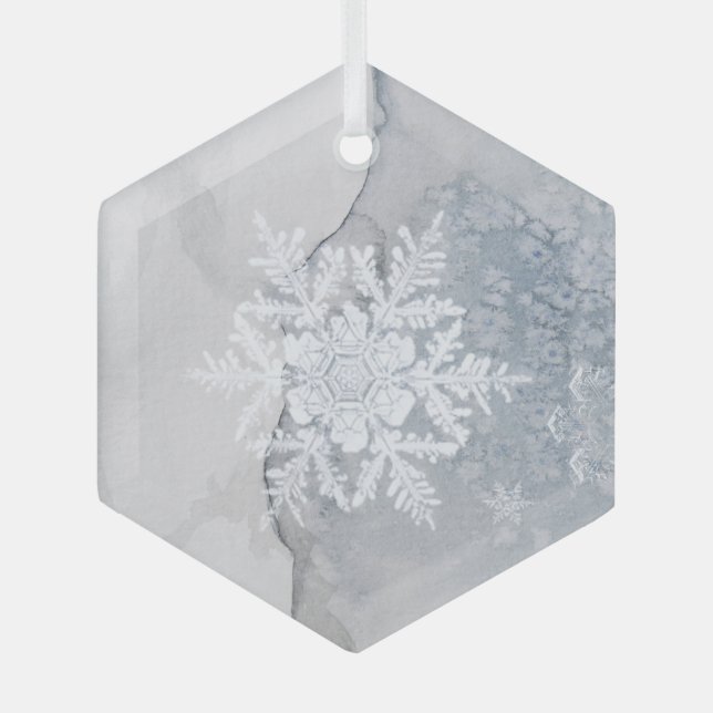 Ornement En Verre Beau Noël Snowy Flocon de neige (Recto)