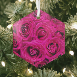 ORNEMENT EN VERRE BEAU ROSE ROSE