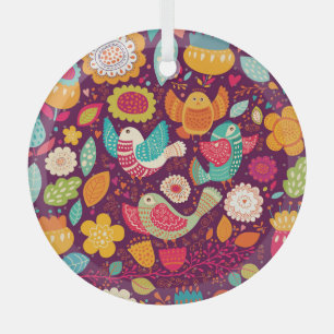 Ornement En Verre Beaux oiseaux, fleurs, affiche artistique