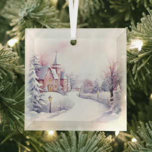 Ornement En Verre Beaux paysages roses de Noël
