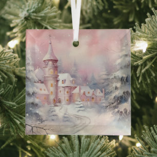 Ornement En Verre Beaux paysages roses de Noël