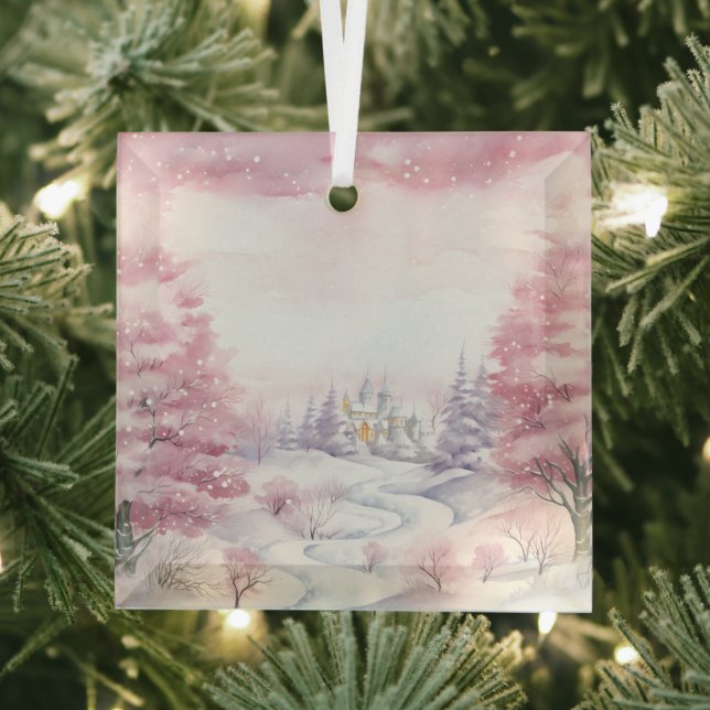 Ornement En Verre Beaux paysages roses de Noël (Insitu)