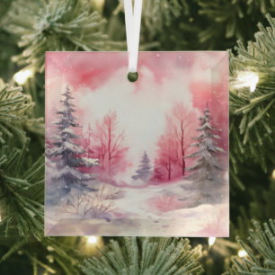 Ornement En Verre Beaux paysages roses de Noël