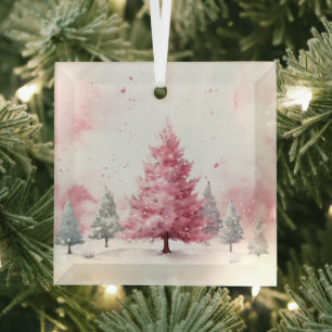 Ornement En Verre Beaux paysages roses de Noël