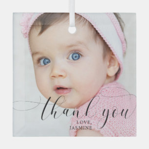 Ornement En Verre Bébé 1er Anniversaire Merci Élégant Swashes Script