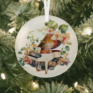 Ornement En Verre Bébé blanc Grand Piano aquarelle